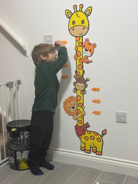 Cute kids height growth chart giraffe with animals